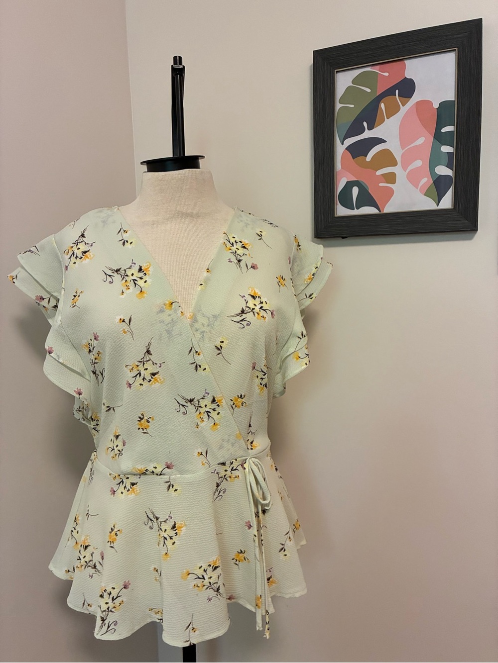 Monteau Mint Floral Wrap Peplum Blouse